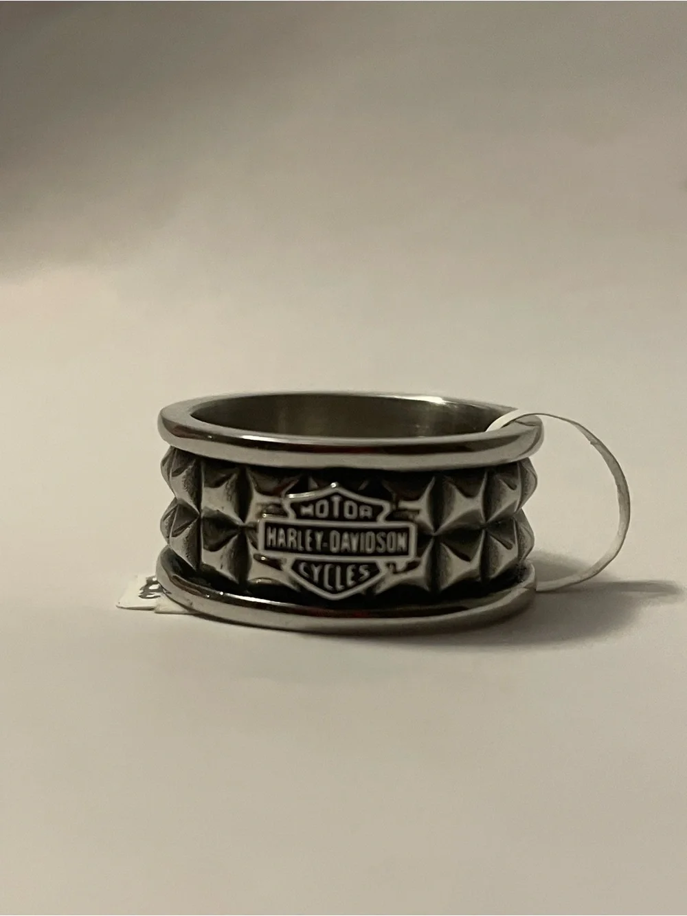 Harley-Davidson Black and Silver Studded Stainless Steel Ring